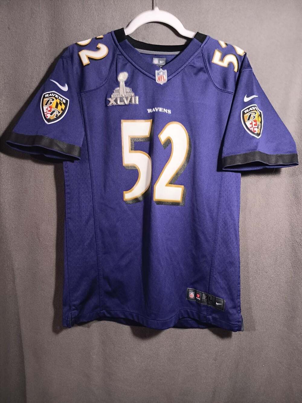 Ravens Ray Lewis #52 XL Youth Nike NFL Super Bowl Jersey Baltimore Ravens - Picture 2 of 6